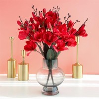 Houseeker 5 Forks 20 Heads Magnolia Flowers Simulation Bouquet Silk Artificial Flower Home Table Living Room Decor Photography Wedding New Year Decoration