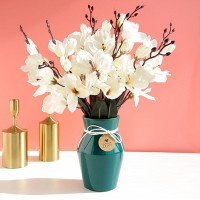 Houseeker 5 Forks 20 Heads Magnolia Flowers Simulation Bouquet Silk Artificial Flower Home Table Living Room Decor Photography Wedding New Year Decoration